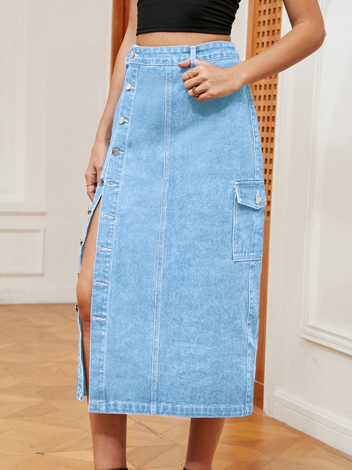 Button-Down Denim Skirt