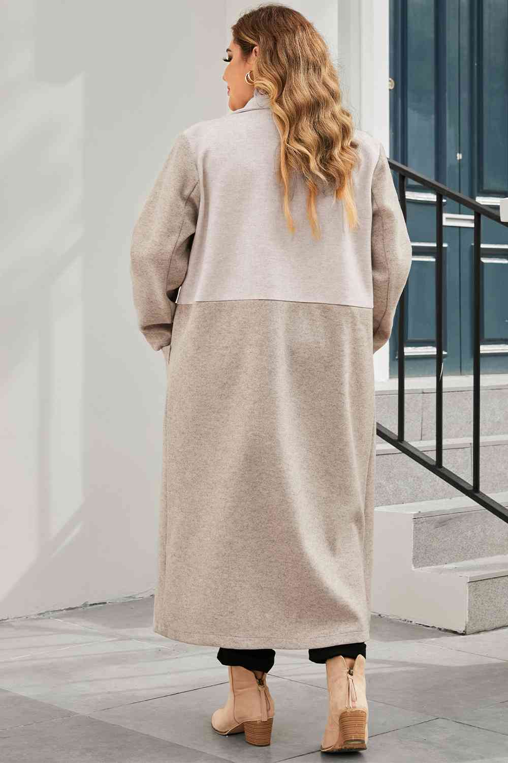 Plus Size Buttoned Longline Coat