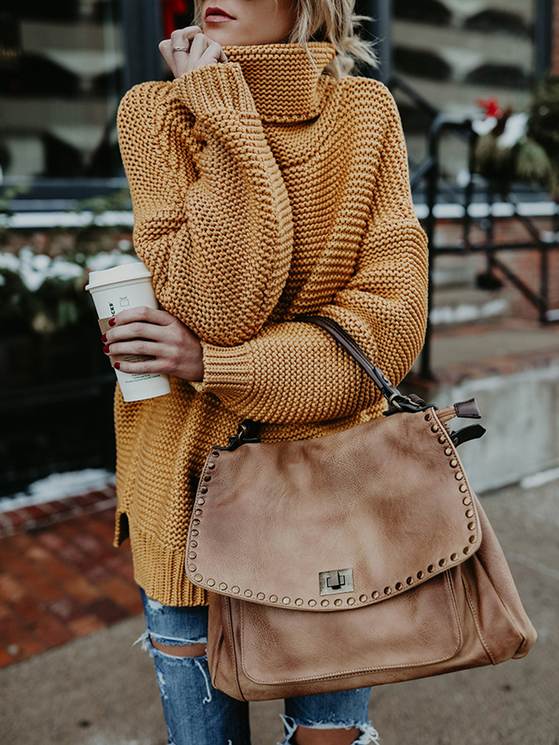 Turtleneck Dropped Shoulder Sweater