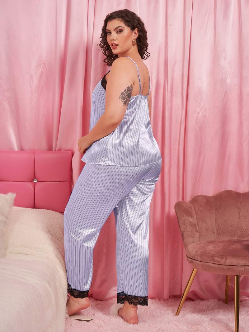 Plus Size Striped Pajama Pants Set