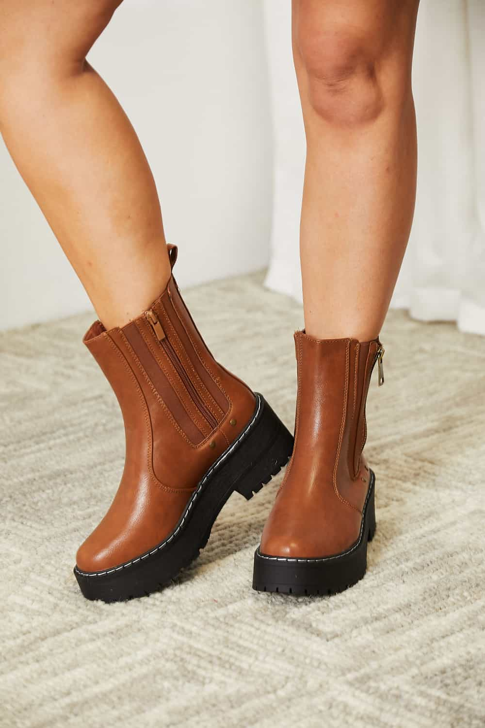 Chestnut Side Zip Platform Boots