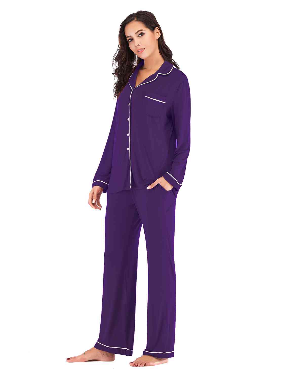 Collared Loungewear Set with Pockets