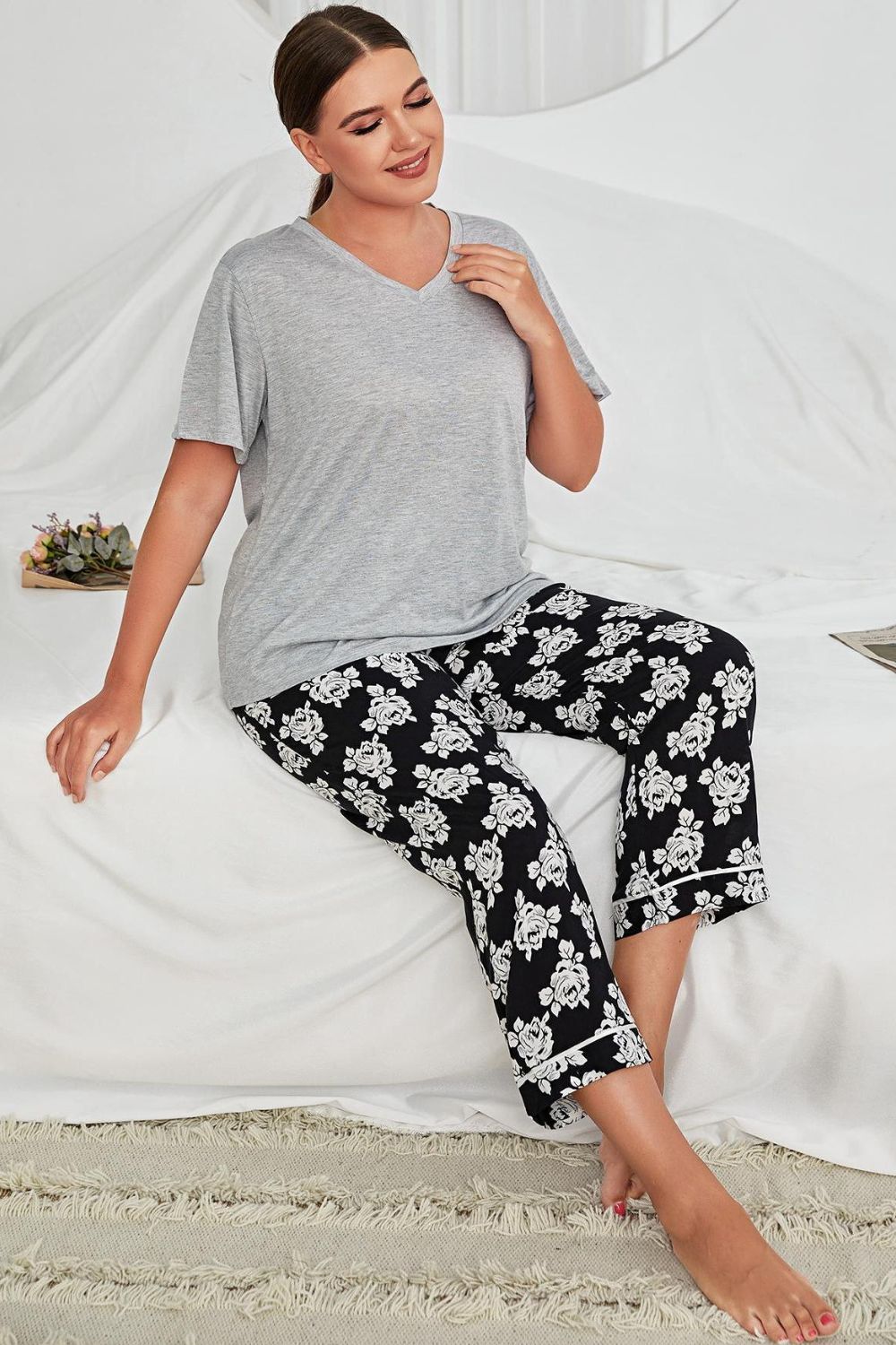 Plus Size Floral Pants Lounge Set