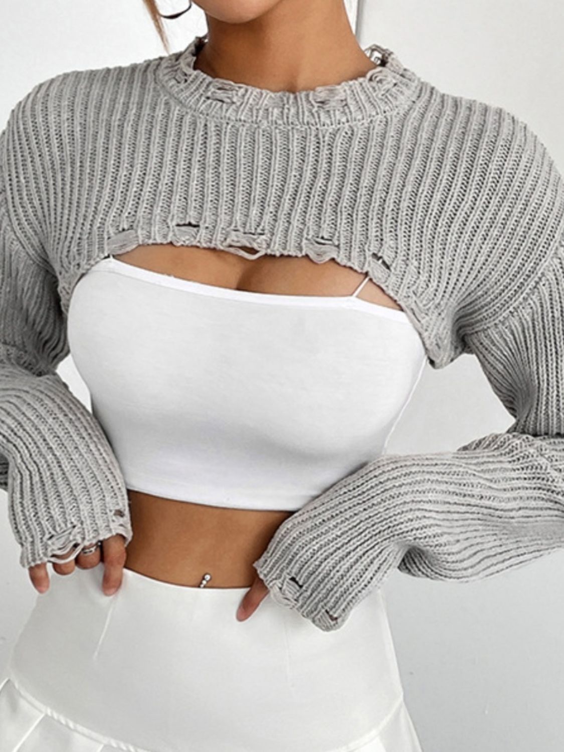 Distressed Cropped Sweater