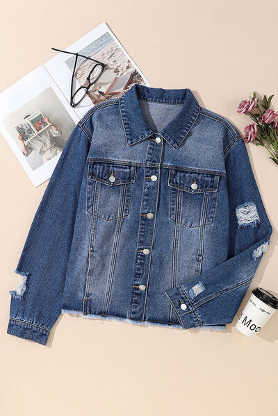 Plus Size Distressed Denim Jacket