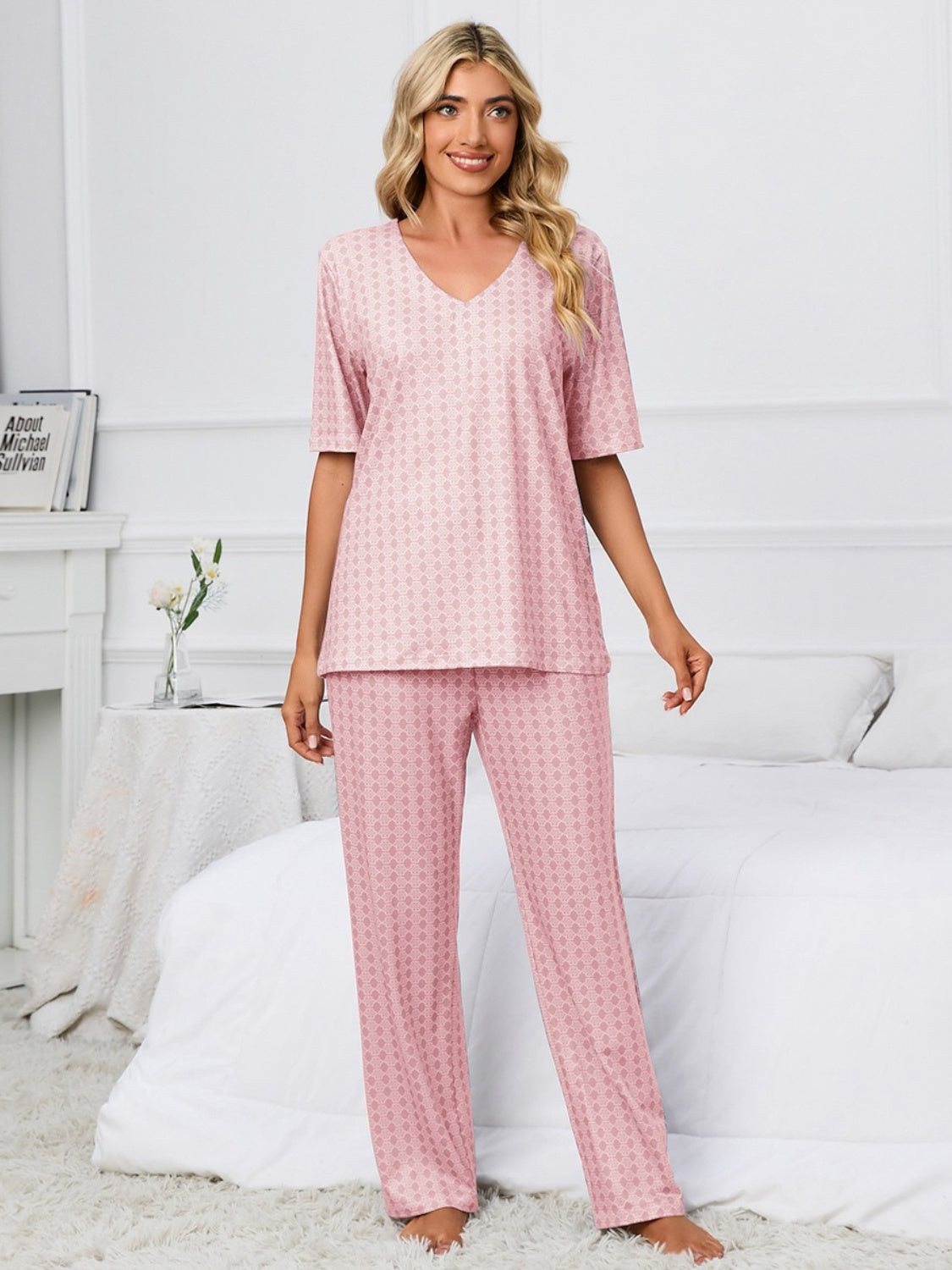 Printed V-Neck Lounge Set