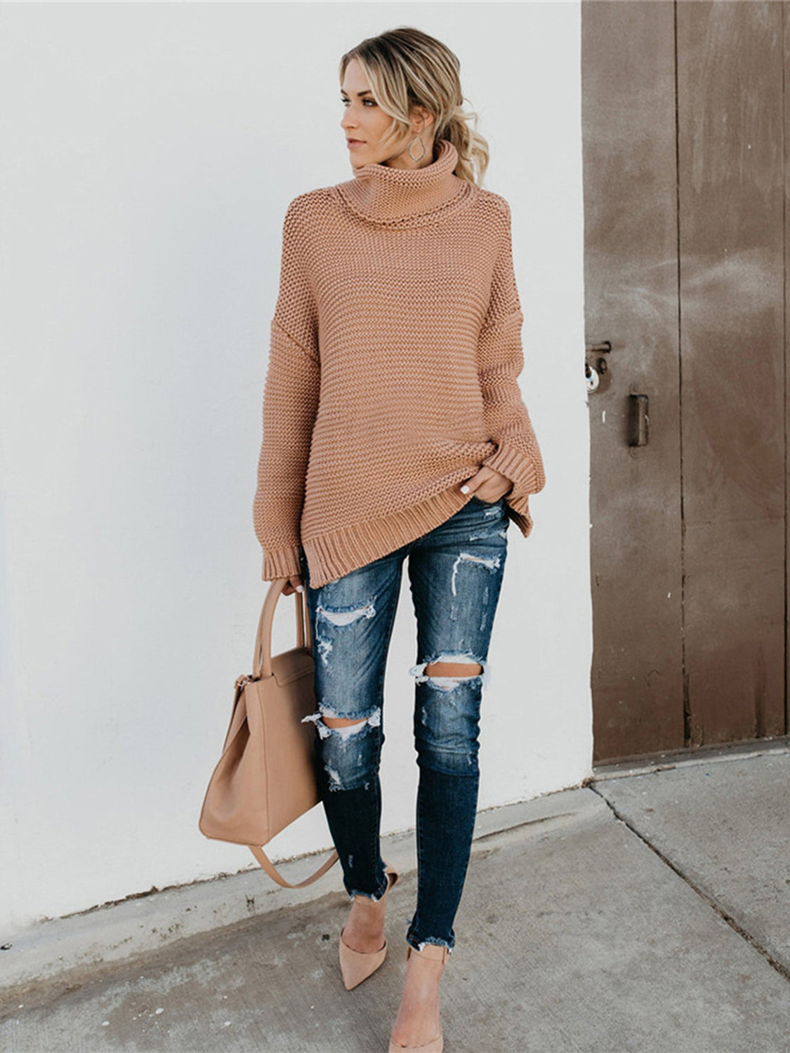 Turtleneck Dropped Shoulder Sweater