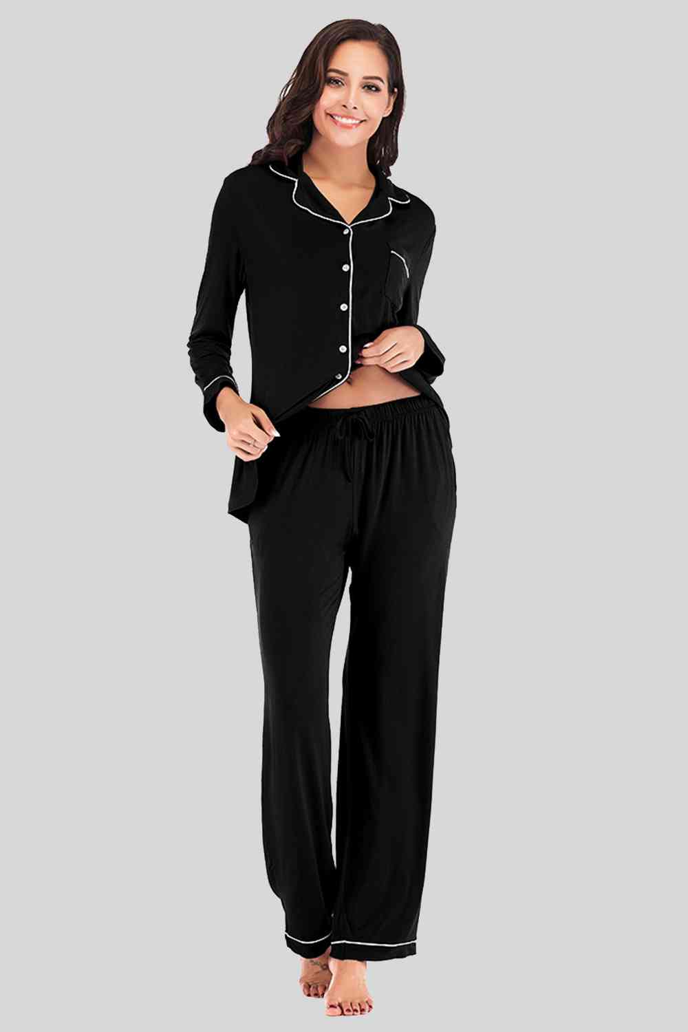 Collared Loungewear Set with Pockets