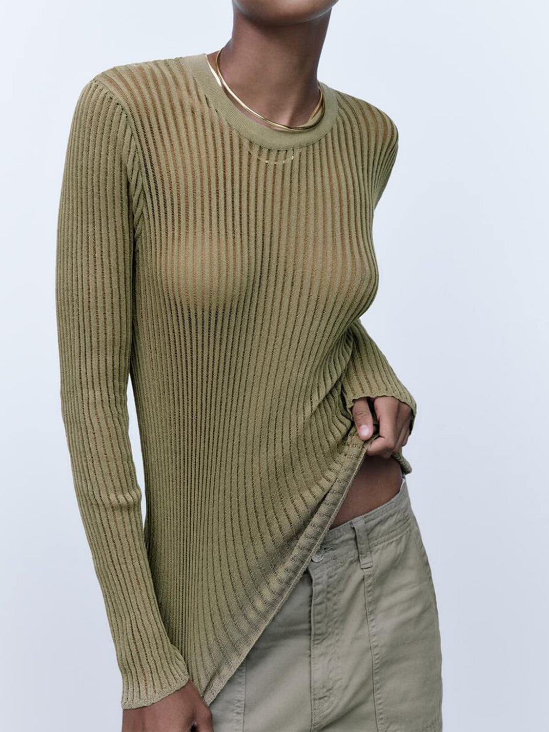 Ribbed Semi-Sheer Top