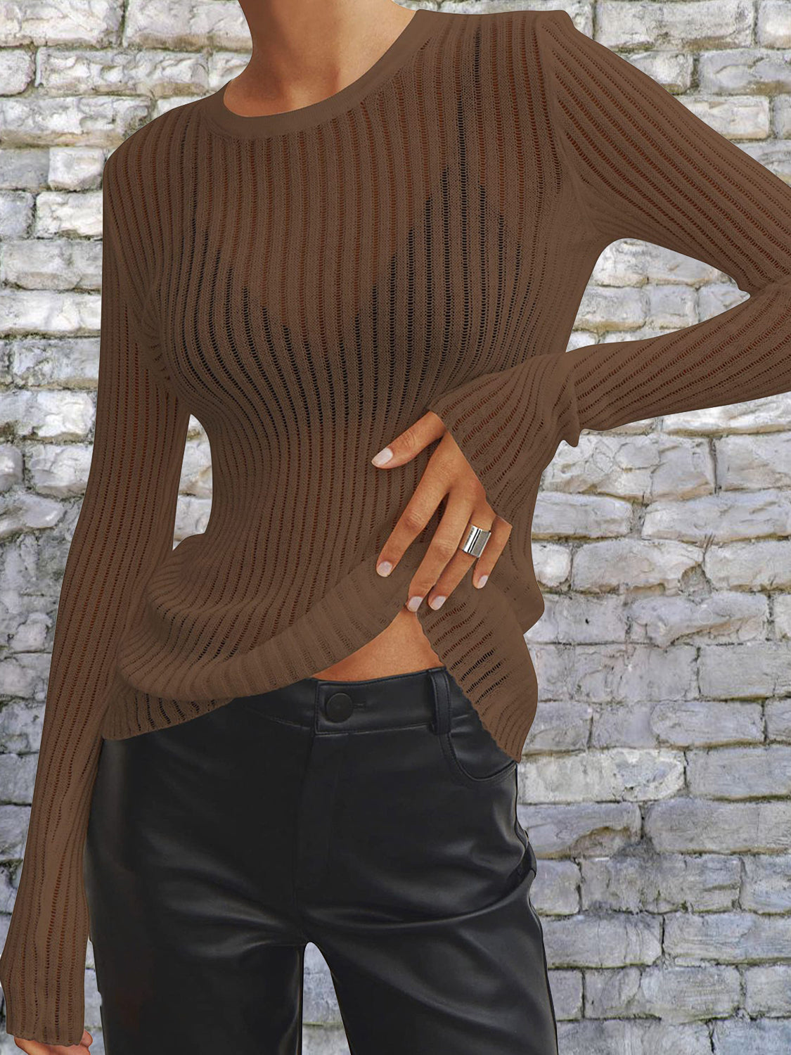 Ribbed Semi-Sheer Top