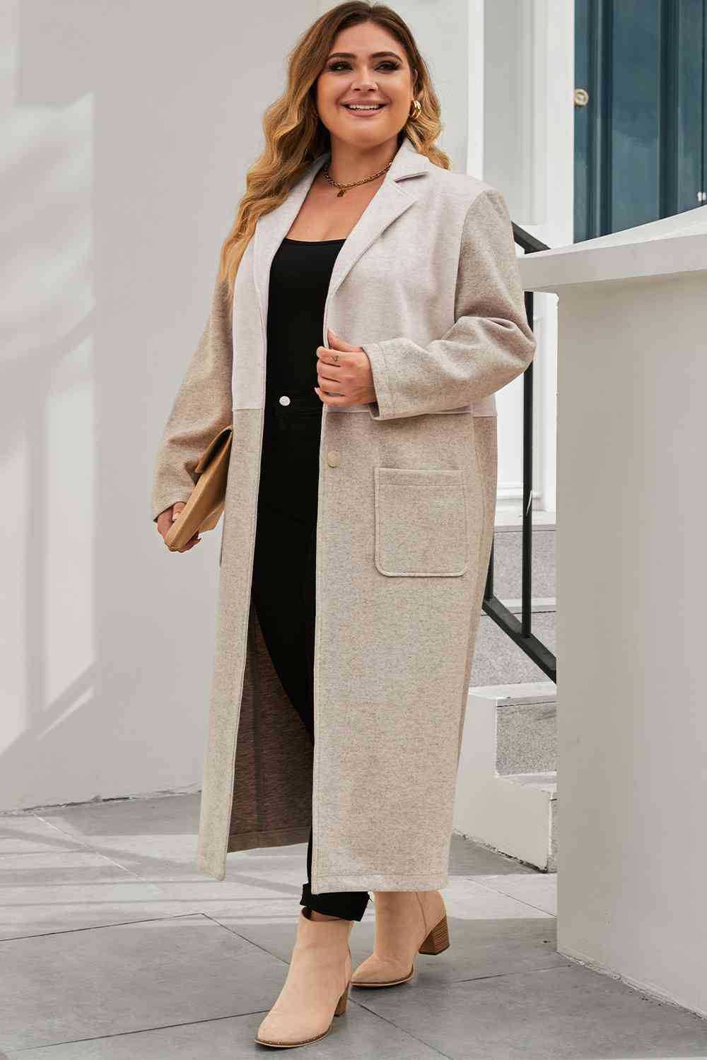 Plus Size Buttoned Longline Coat