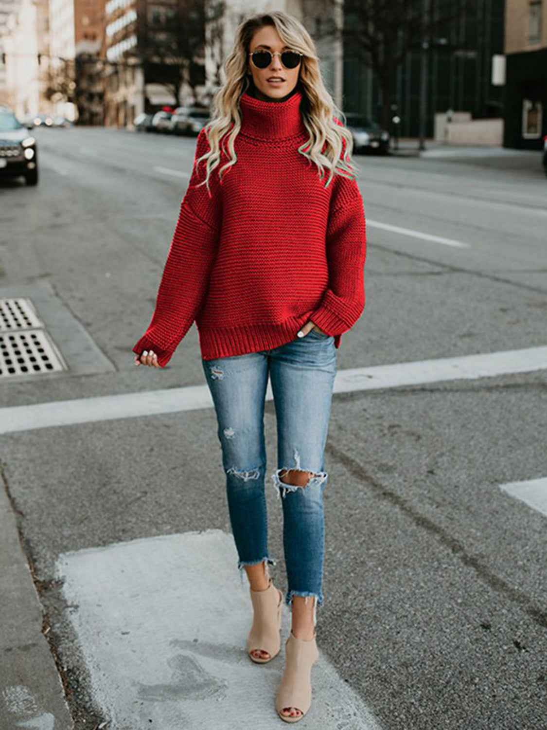 Turtleneck Dropped Shoulder Sweater