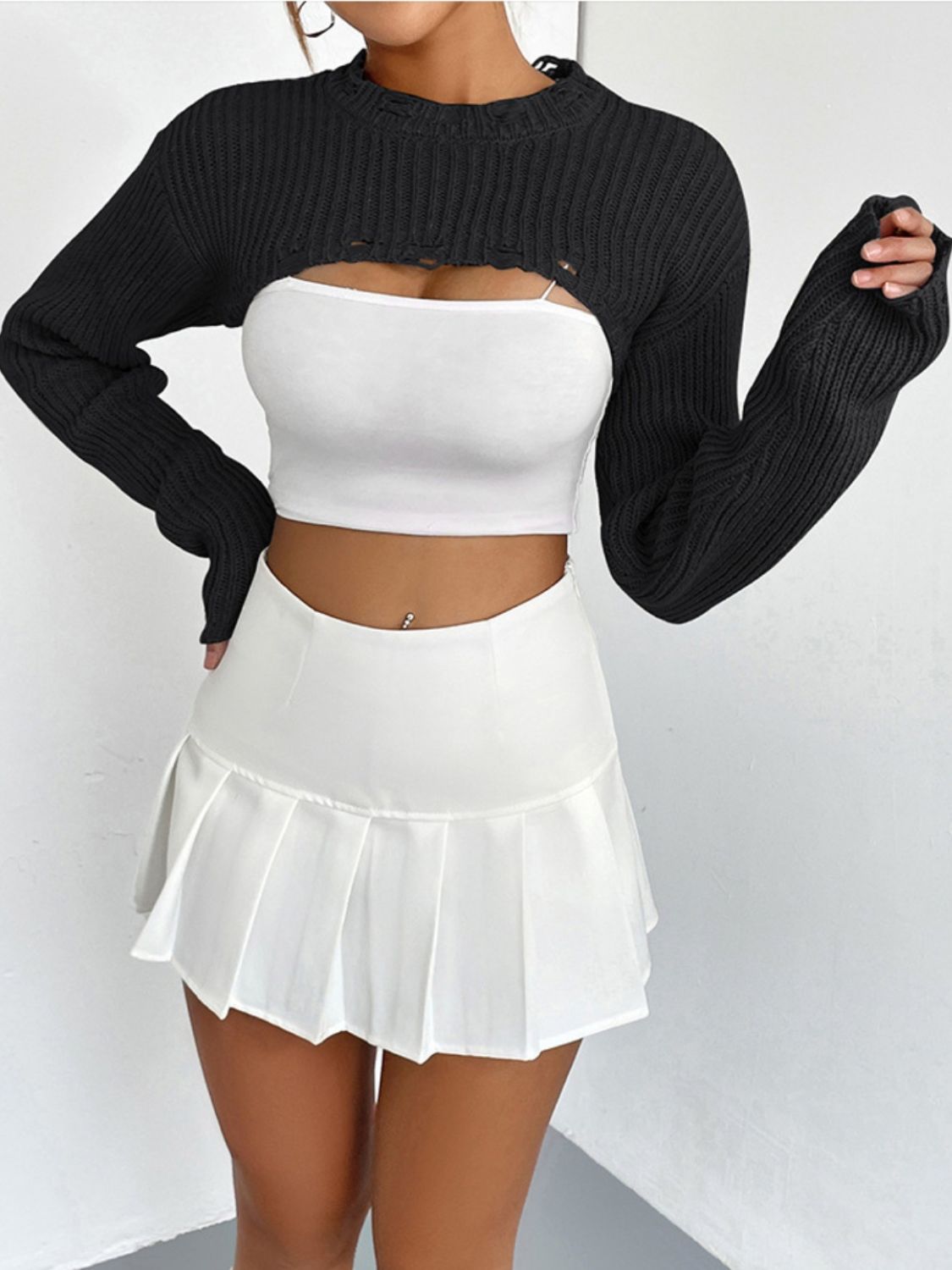 Distressed Cropped Sweater
