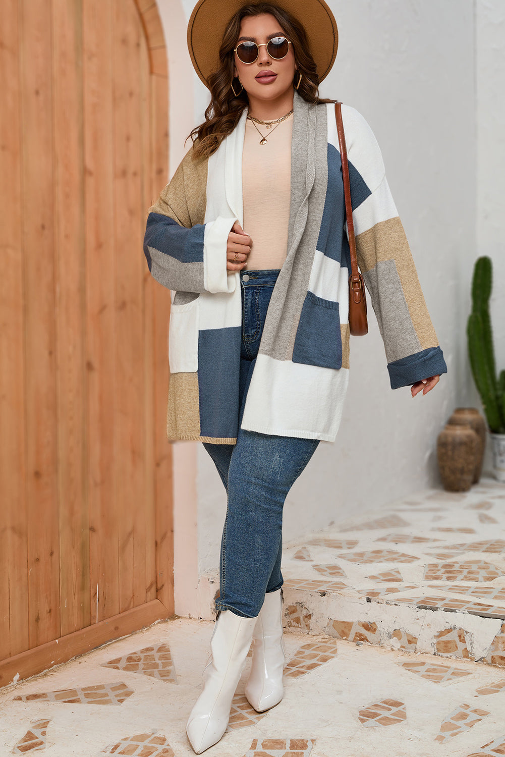 Plus Size Color Block Cardigan