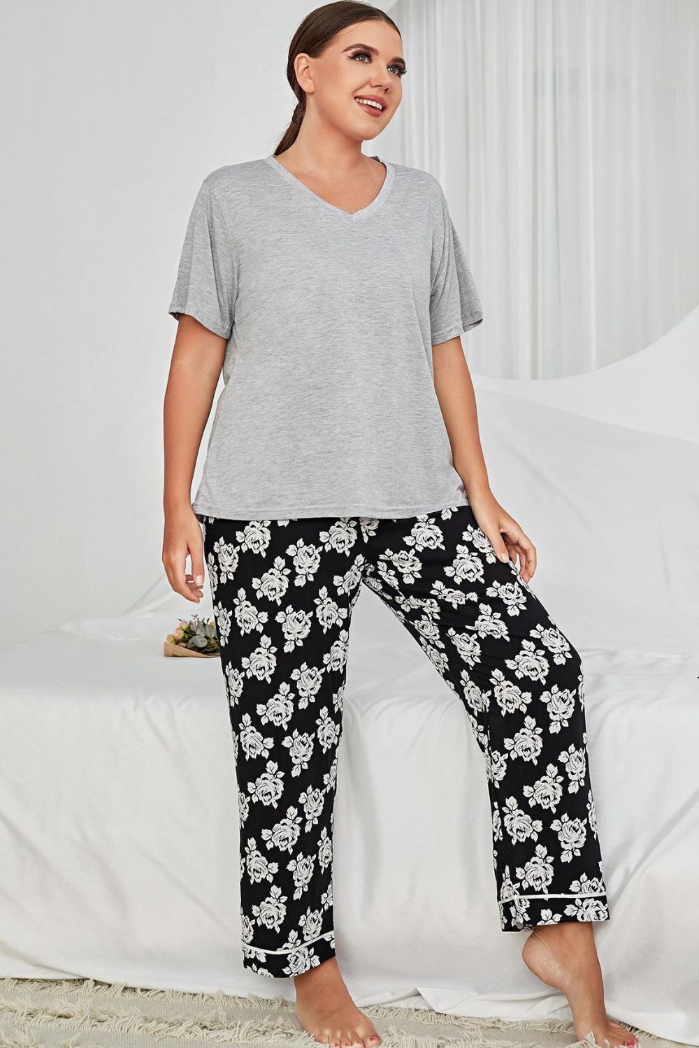 Plus Size Floral Pants Lounge Set