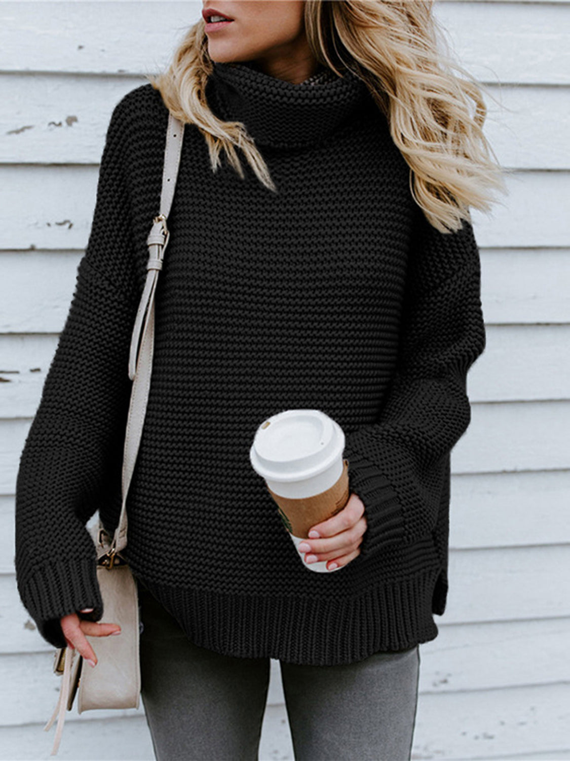 Turtleneck Dropped Shoulder Sweater