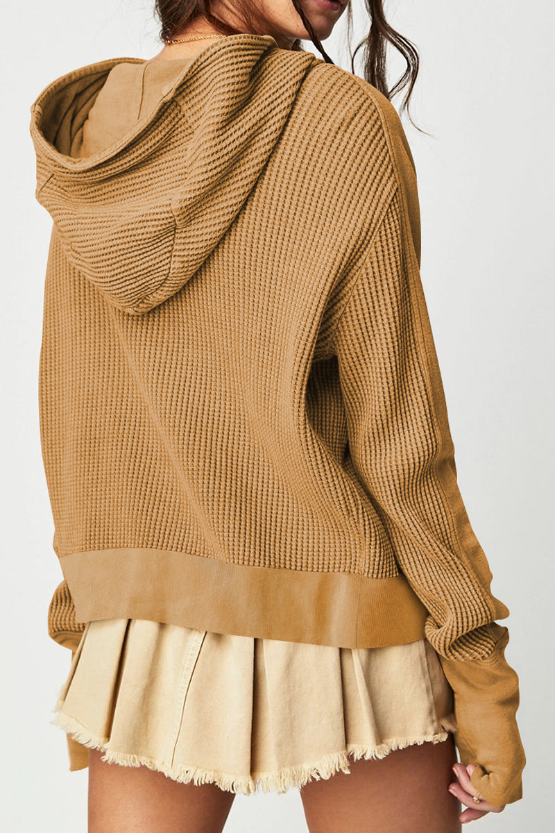 Waffle-Knit Hooded Jacket