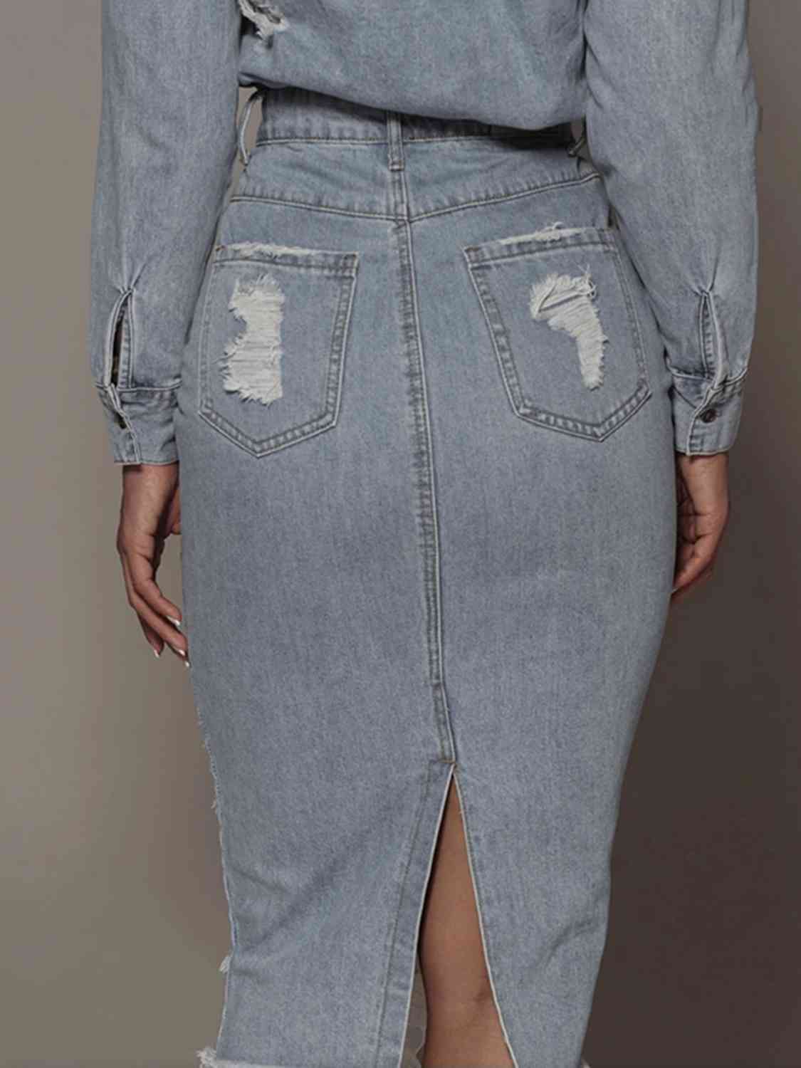 Distressed Denim Skirt