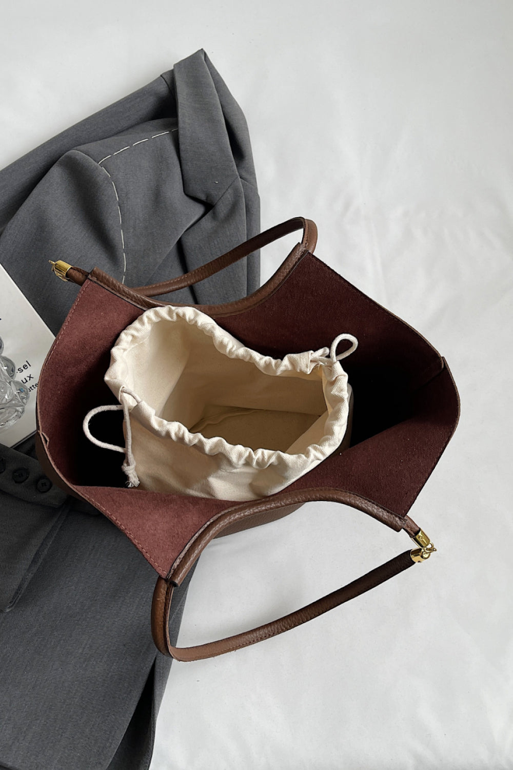 Leather Drawstring Handbag