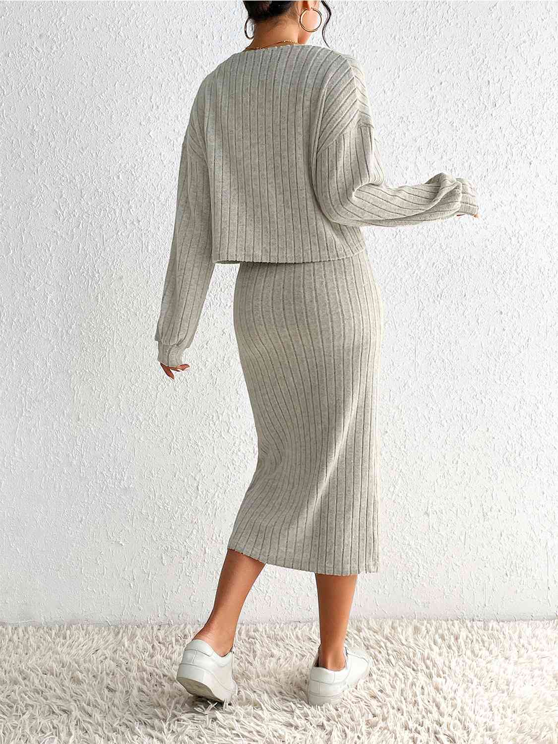 Ribbed Dress & Cardigan Set