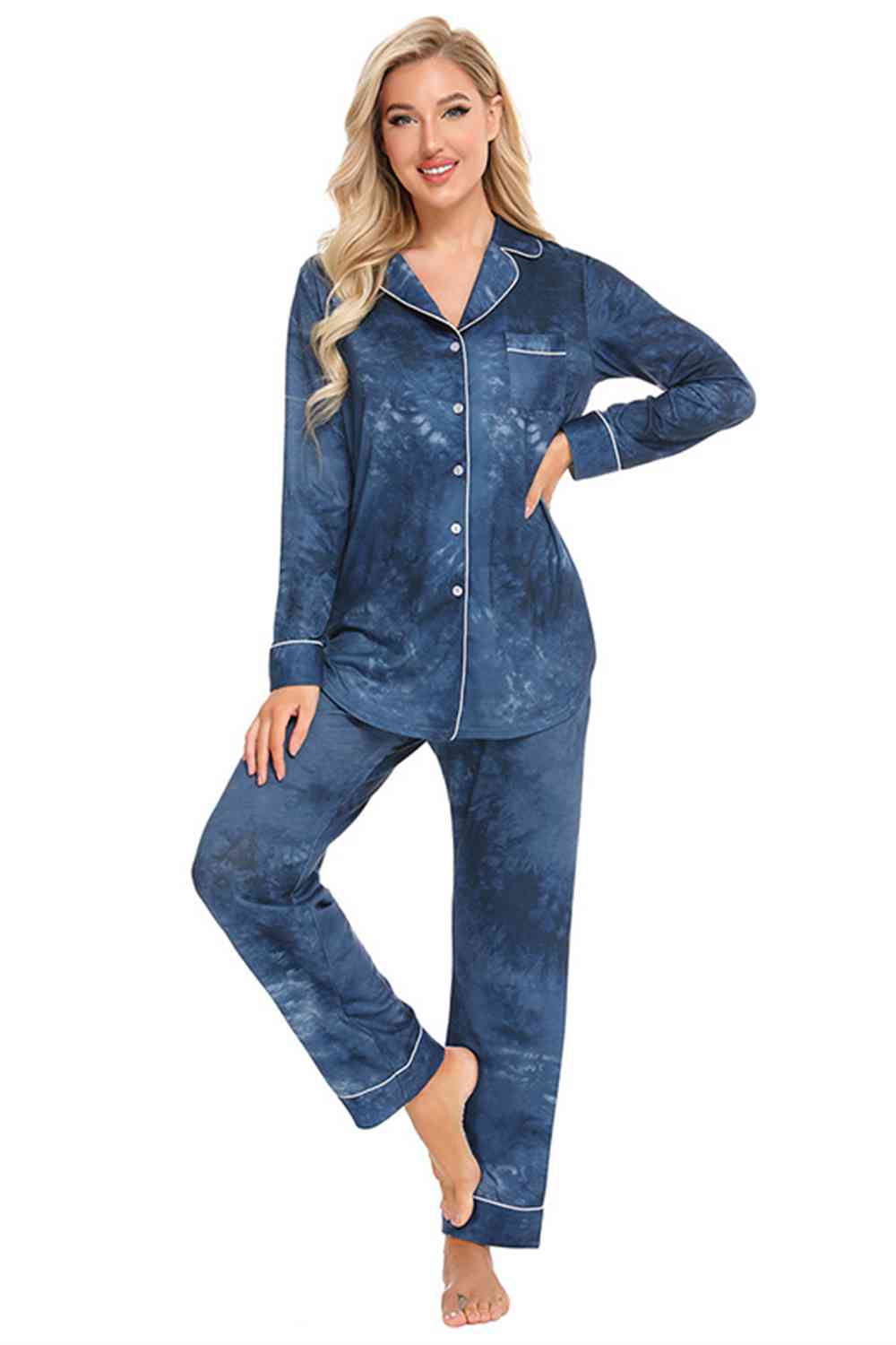 Collared Loungewear Set with Pockets