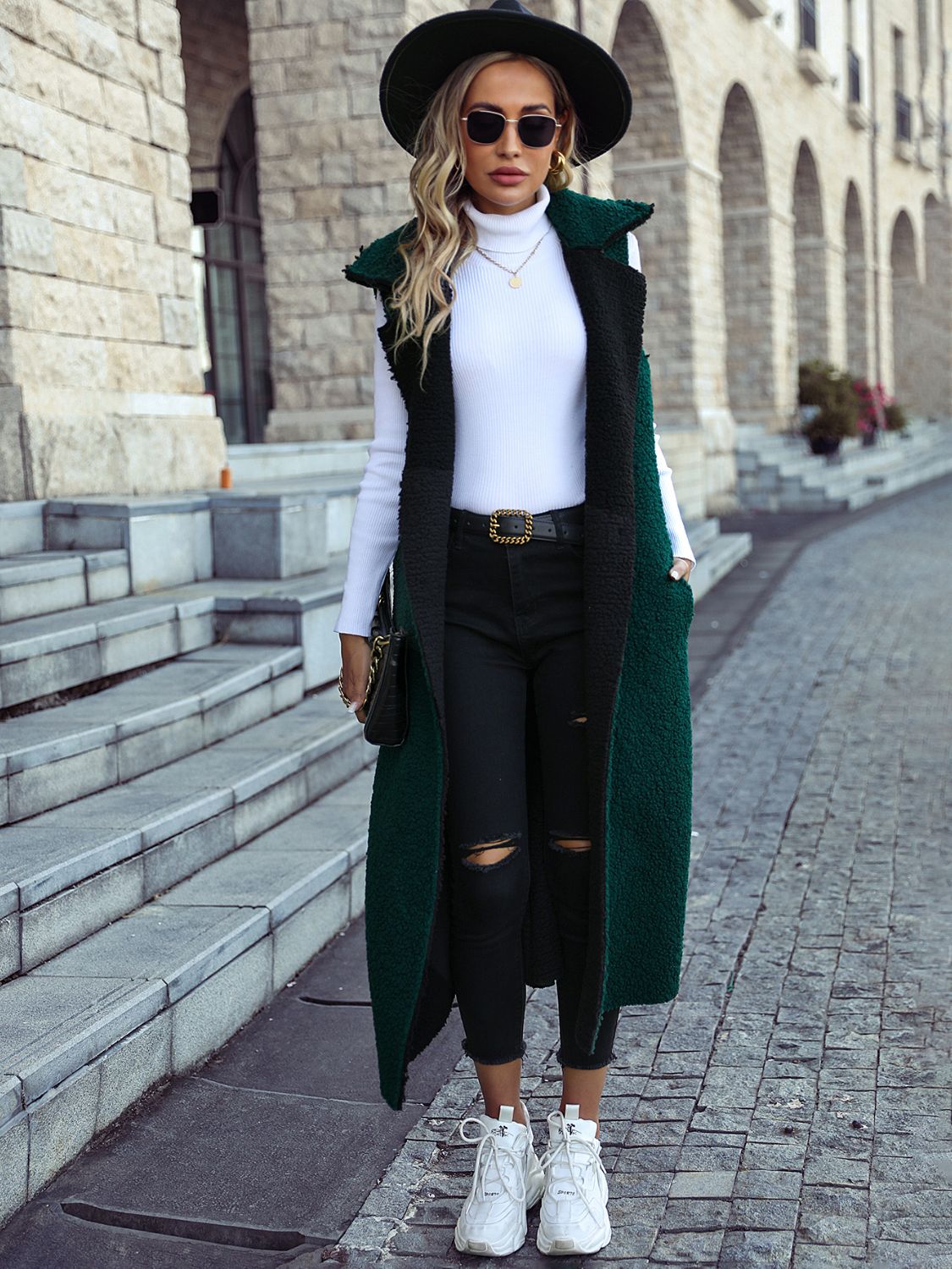 Lapel Collar Sleeveless Trench