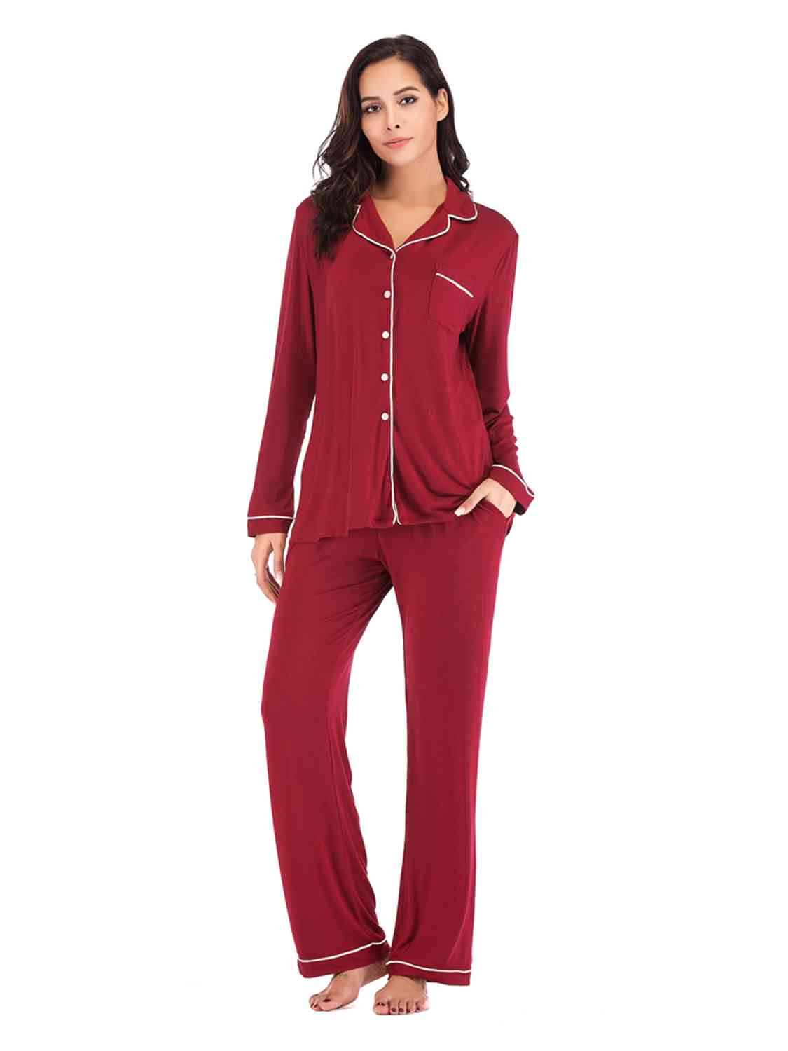 Collared Loungewear Set with Pockets