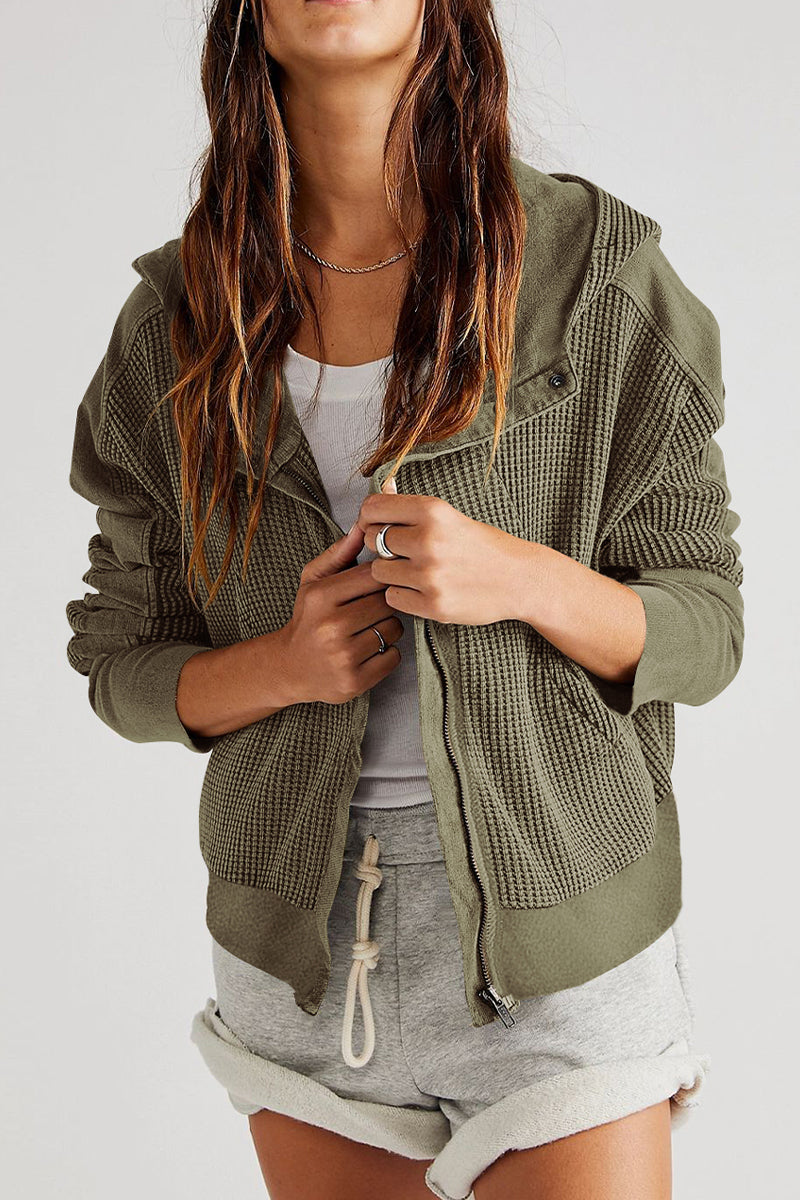 Waffle-Knit Hooded Jacket