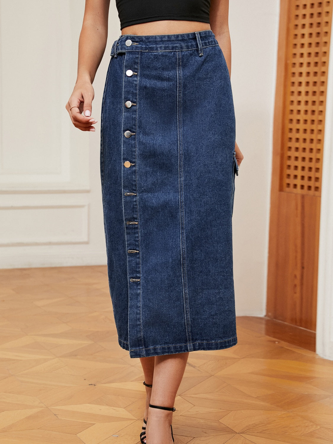 Button-Down Denim Skirt