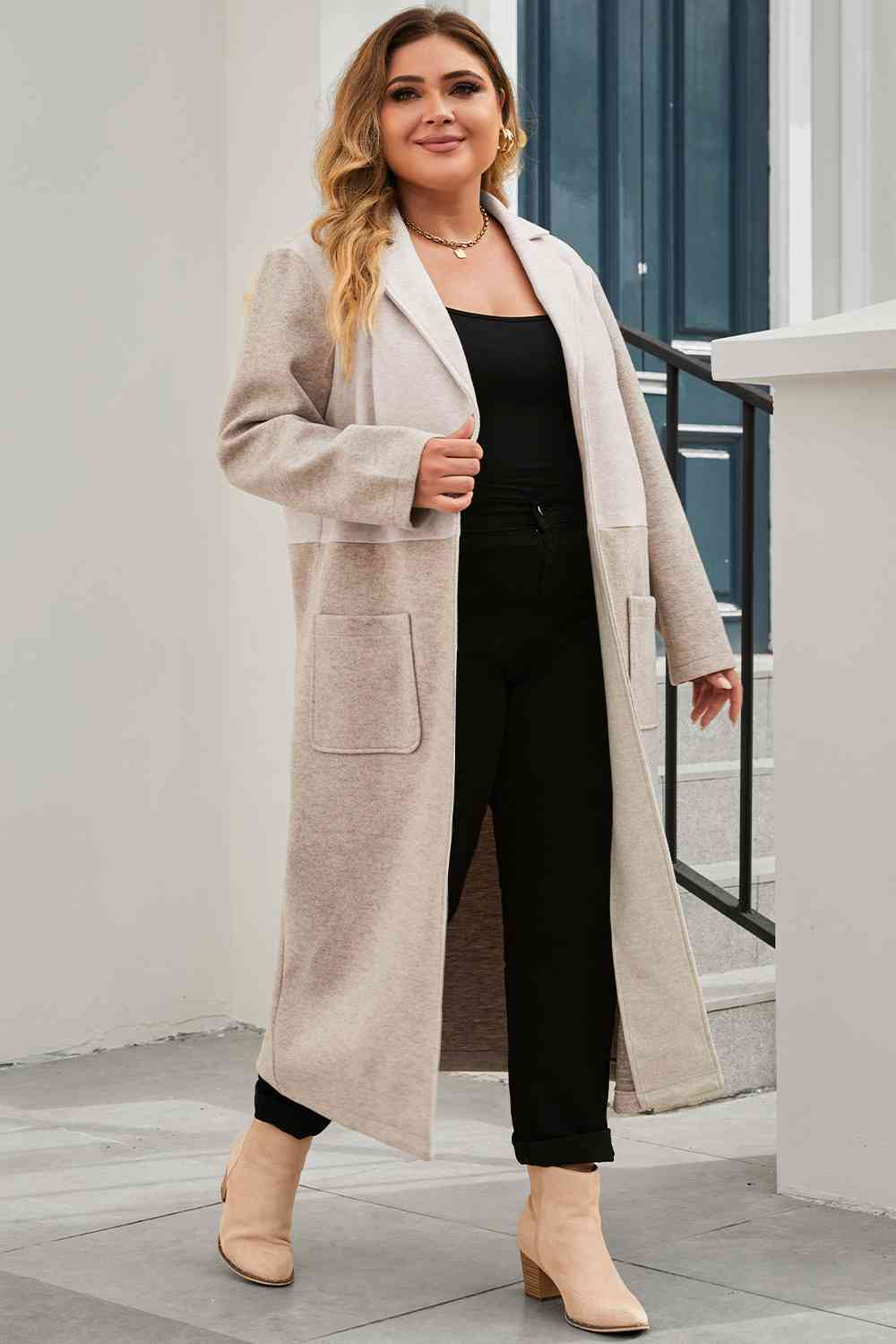 Plus Size Buttoned Longline Coat