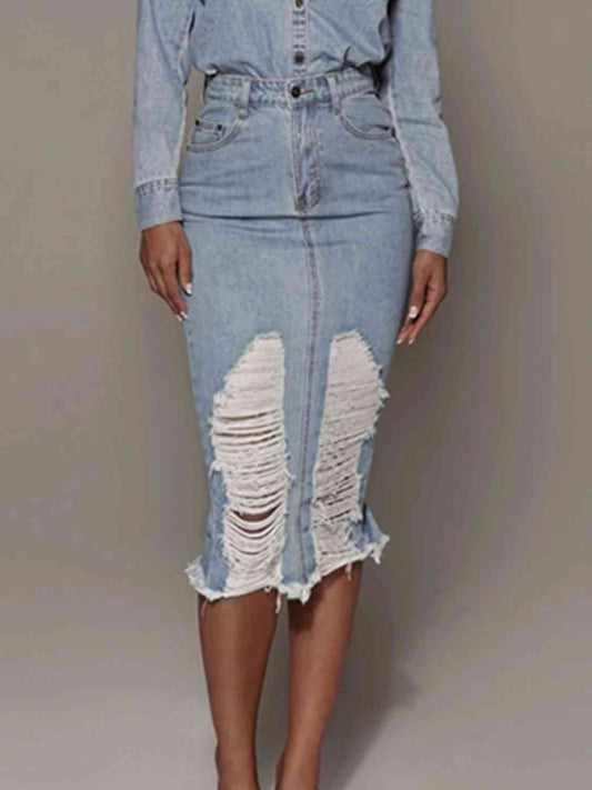 Distressed Denim Skirt