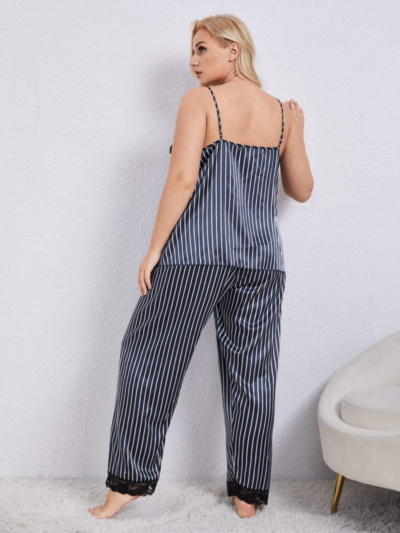 Plus Size Striped Pajama Pants Set