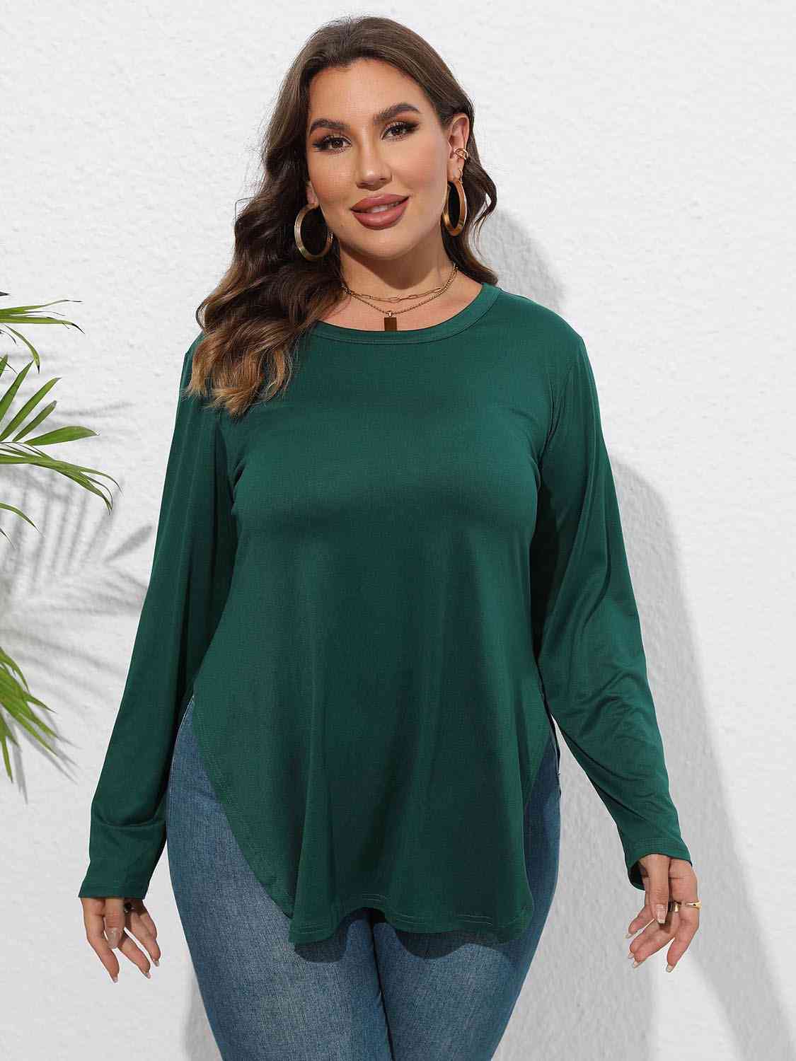 Plus Size Long Sleeve Slit Tee