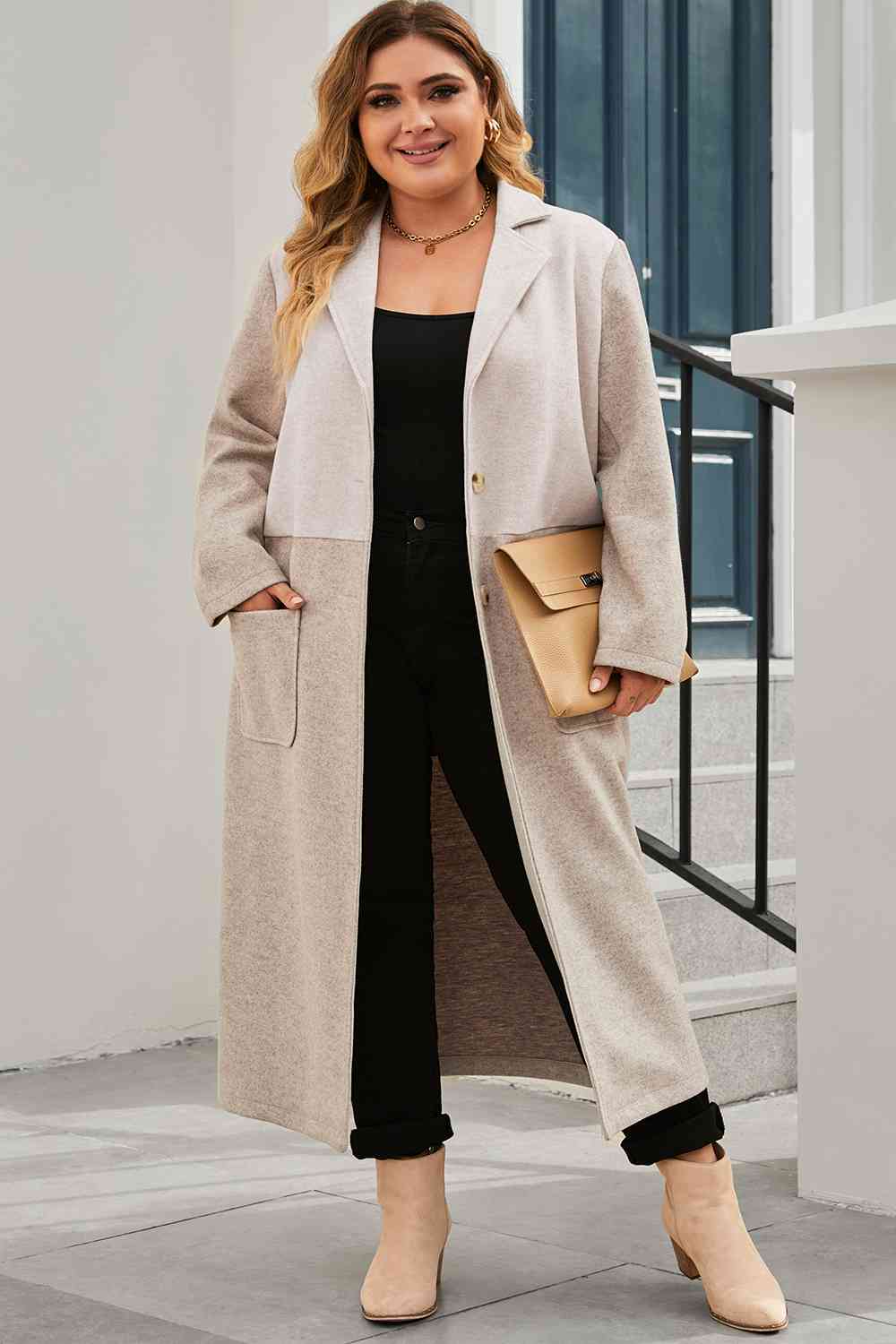 Plus Size Buttoned Longline Coat