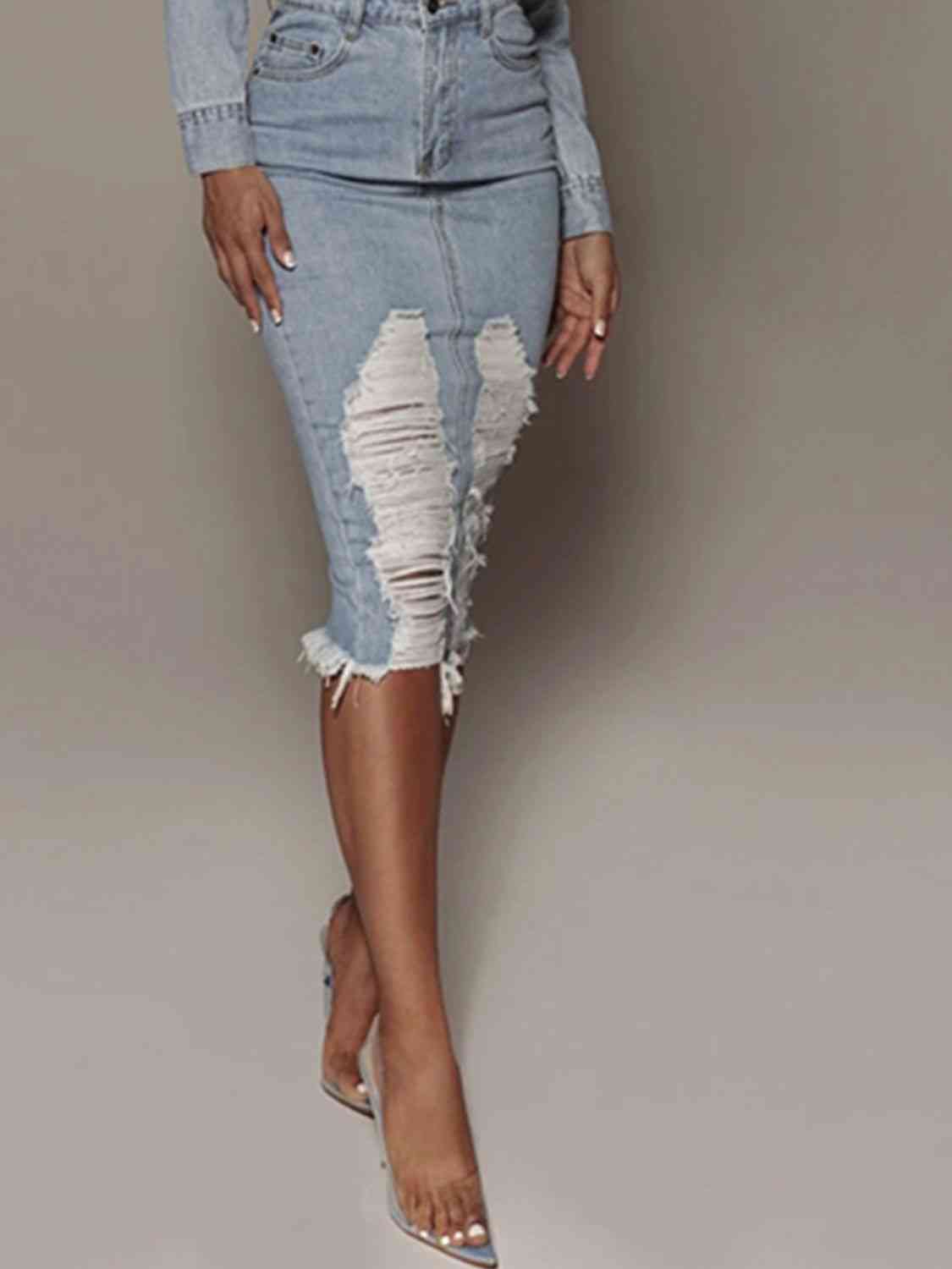 Distressed Denim Skirt