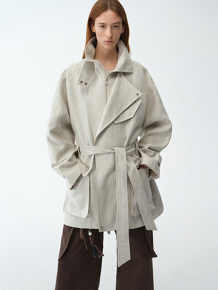 Tied in Linen Coat