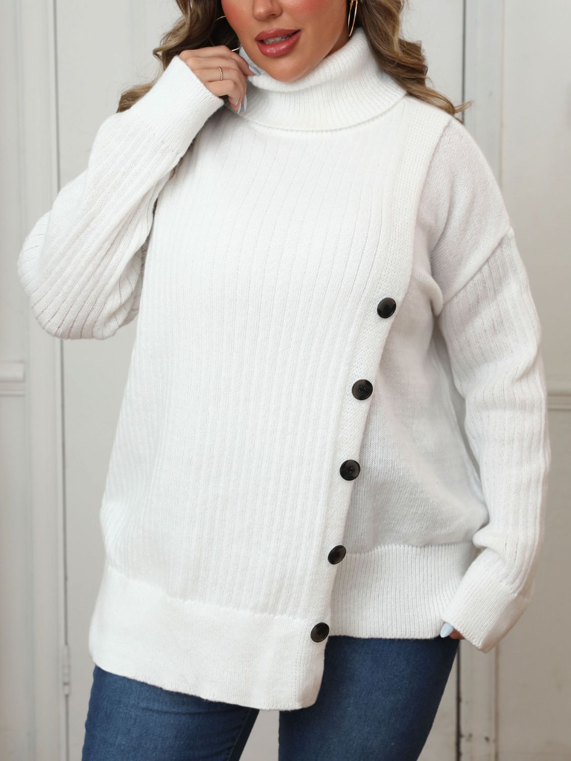 Plus Size Buttoned Bliss Turtleneck