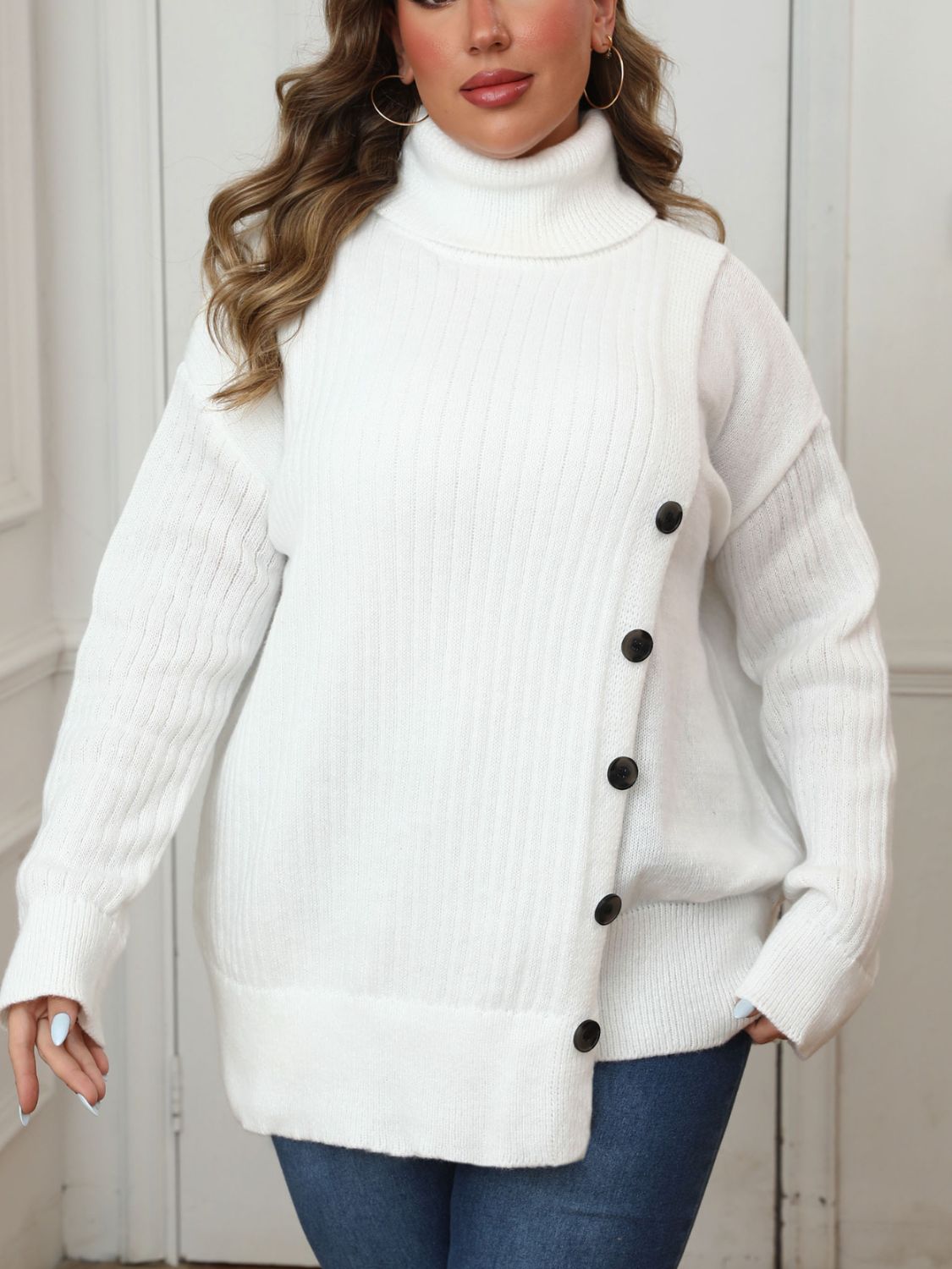 Plus Size Buttoned Bliss Turtleneck