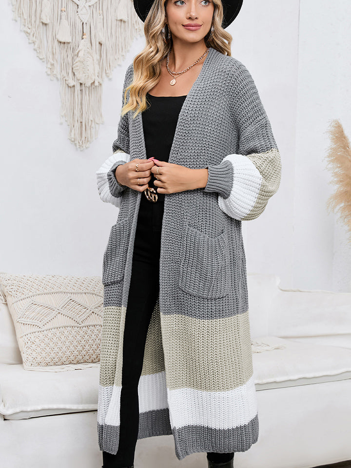 Color Block Pocketed Cardigan