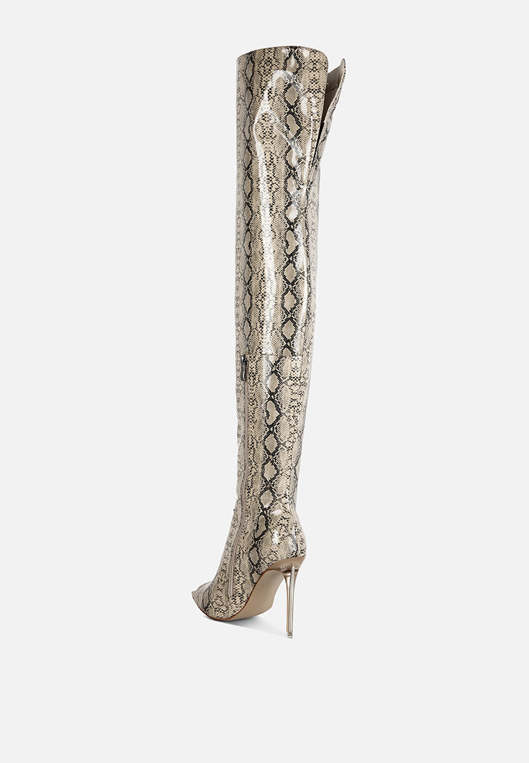 Snake Print Over The Knee Boots