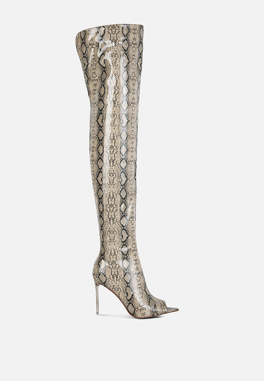 Snake Print Over The Knee Boots
