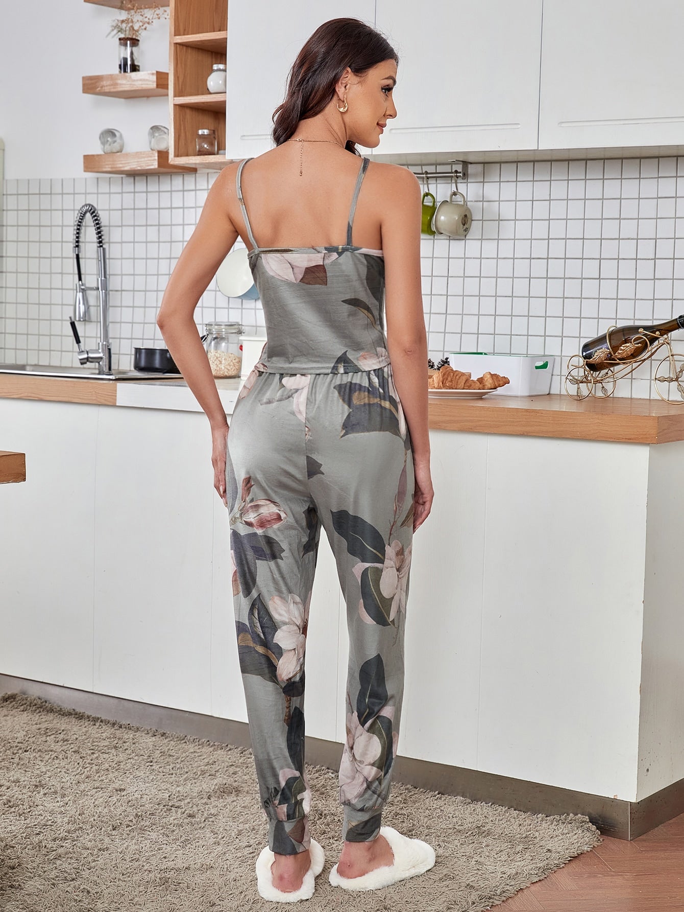 Floral Cami, Pants, and Robe Lounge Set