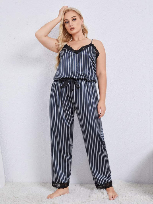 Plus Size Striped Pajama Pants Set