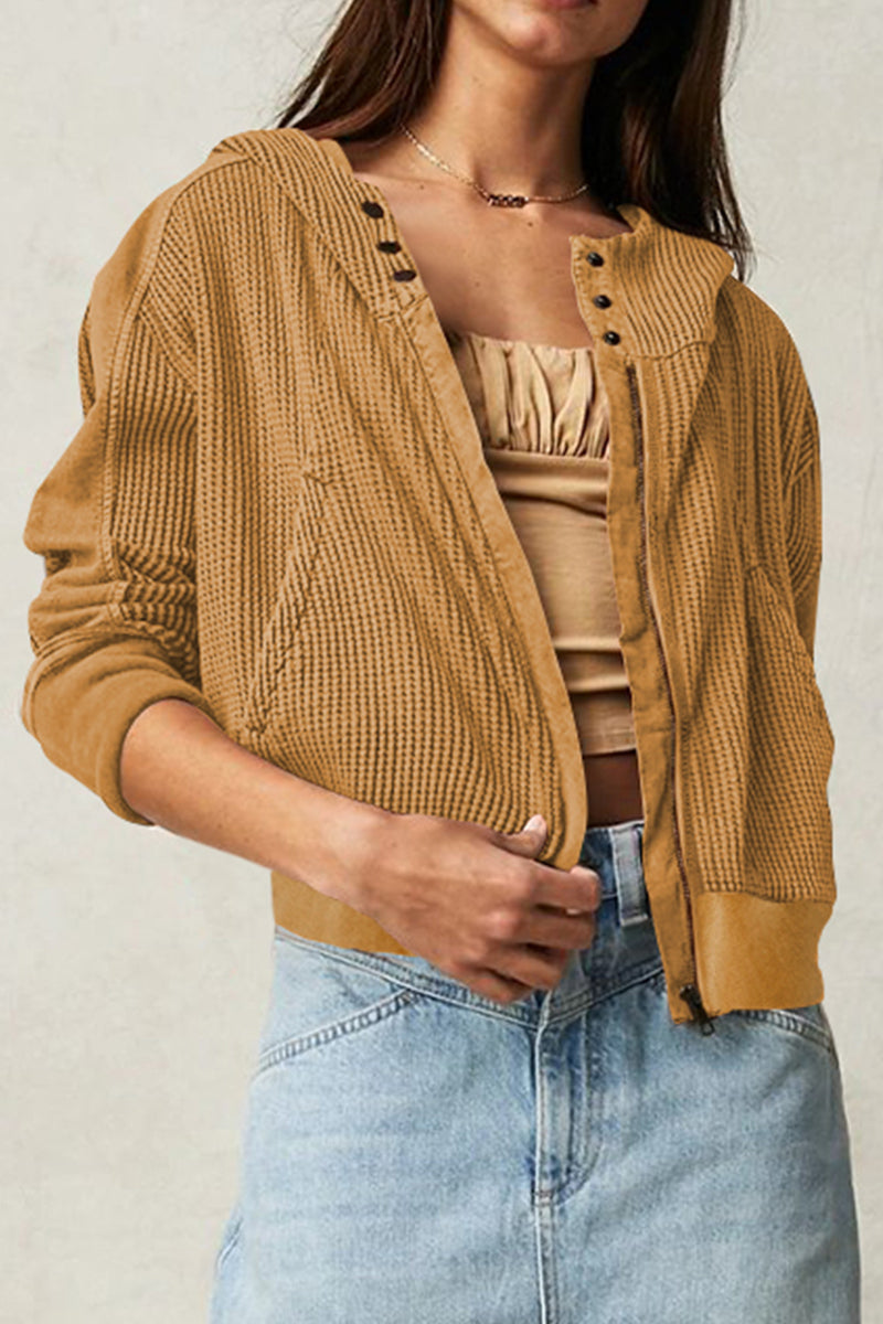 Waffle-Knit Hooded Jacket