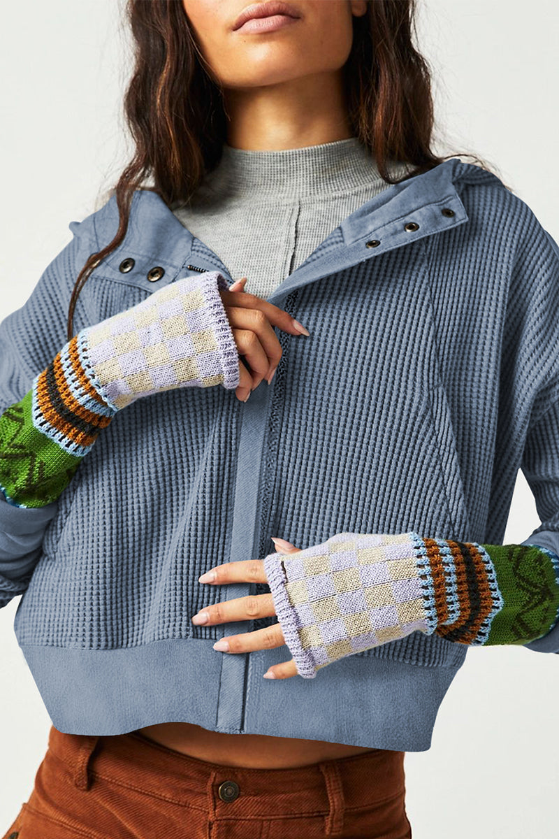 Waffle-Knit Hooded Jacket