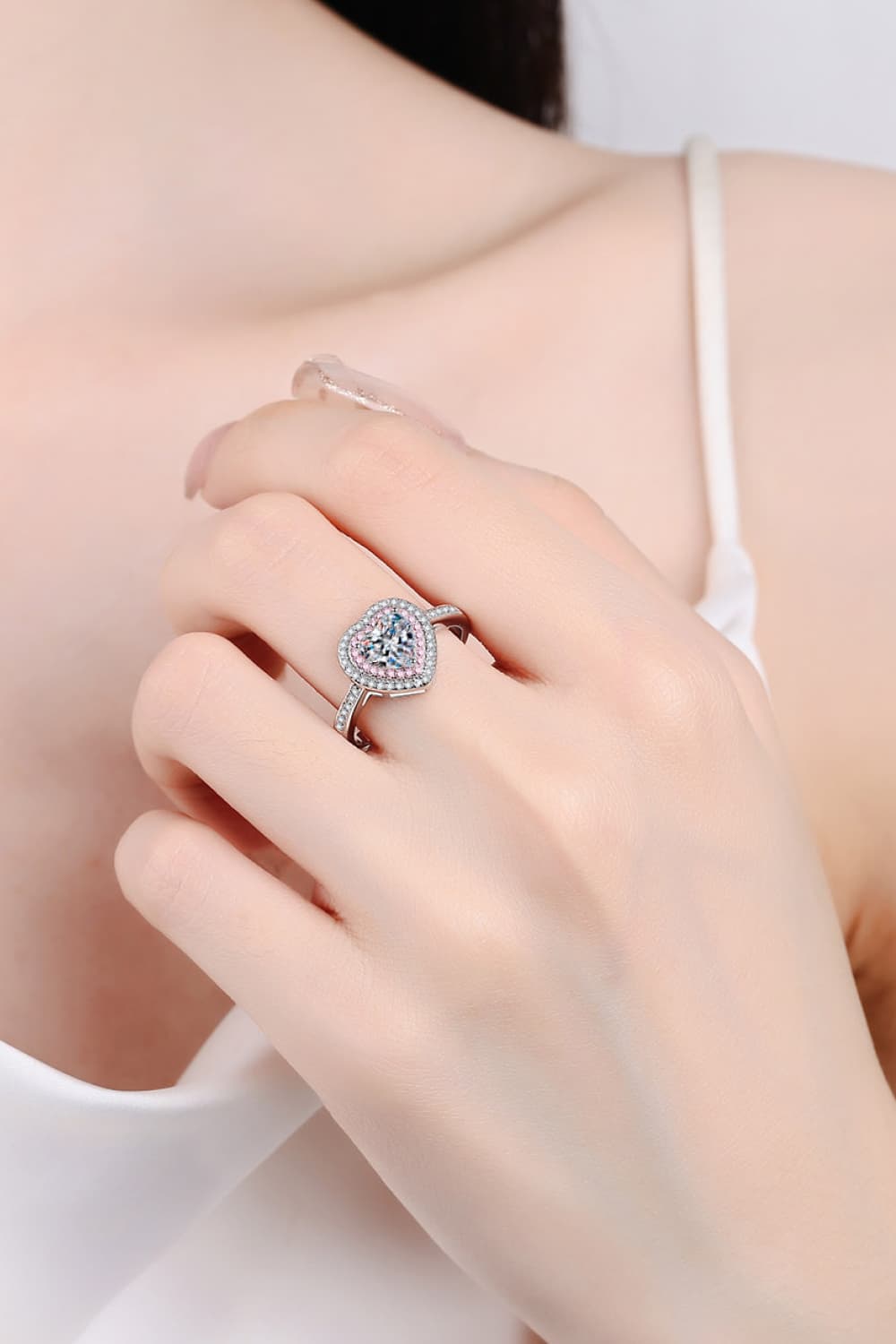 Moissanite Heart Sterling Silver Ring