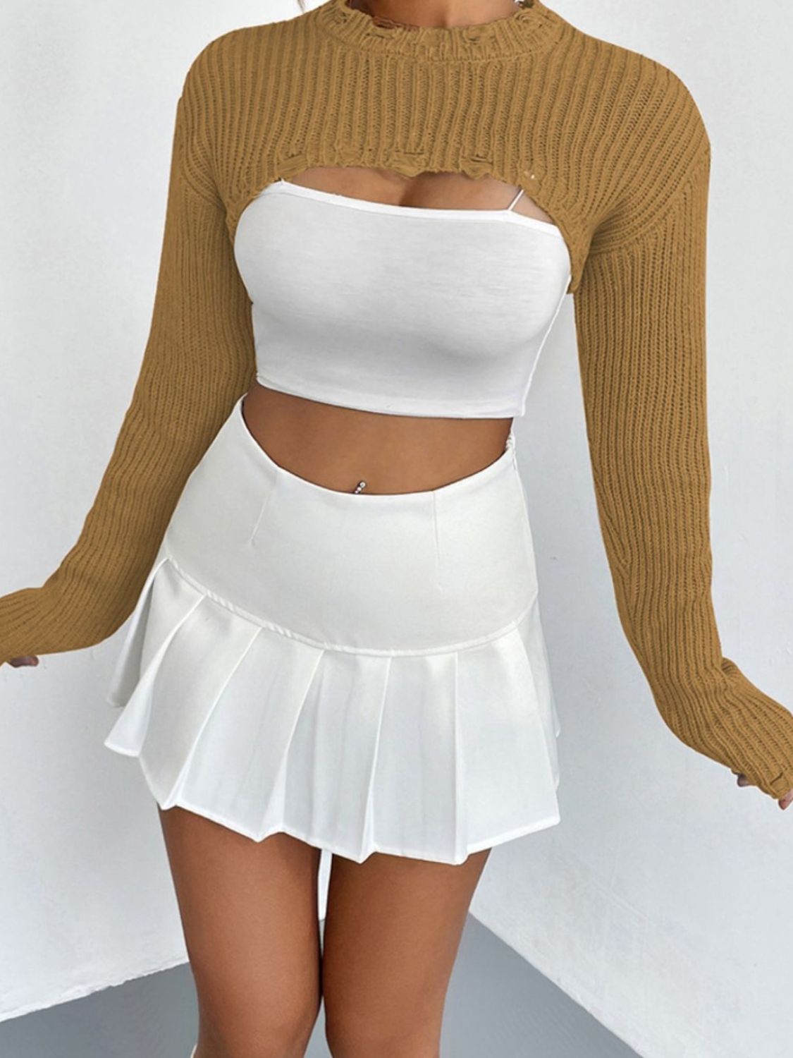 Distressed Cropped Sweater